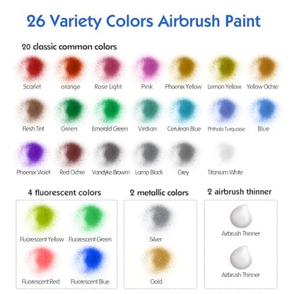 ESRICH Airbrush Paint Set, 26 Colors x 1 oz with 2 Thinner - color: 26 color