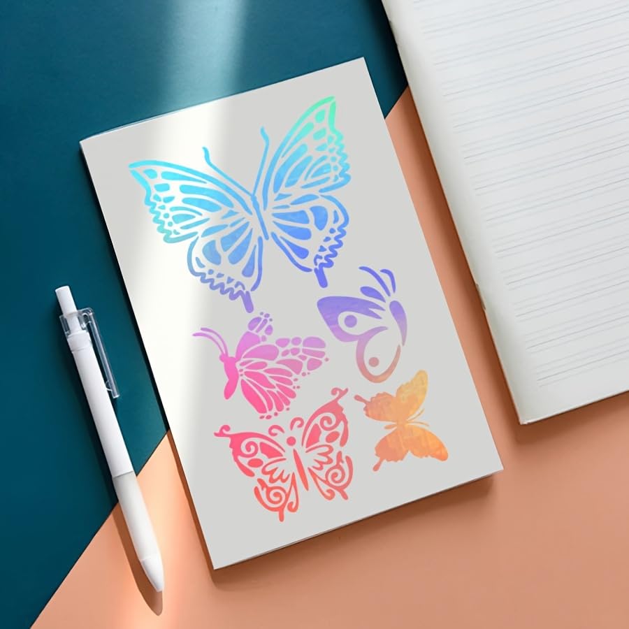 6Pcs Flower Butterfly Plant Stencils, Reusable PET Templates for DIY Crafts & Wood Carving - color: 6 Butterfly