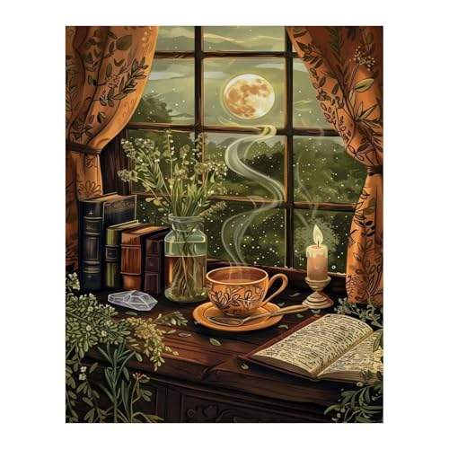 Night Paint by Numbers Kit for Adults, Paint by Number for Adults 16x20 in - color: Window