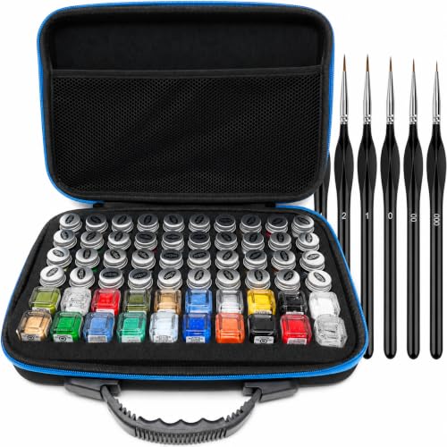 Pixiss Model Paint Storage Case for Testors Paints, 60-Bottle Portable Hobby Paint Organizer with Foam Insert & 6 Fine Detail Miniature Brushes, Paint Not Included - size: 60 Slots