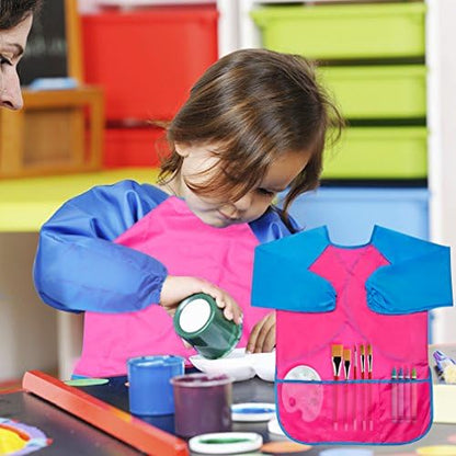 Kids Art Smocks 2 Pack Painting Smock with Long Sleeve and 3 Pockets for Age 3-8 - color: Pink