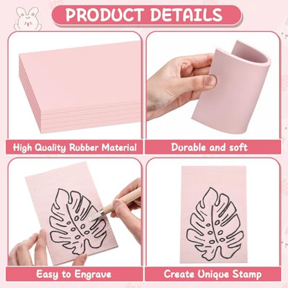 Frienda 30 Pcs 4" x 6" Rubber Linoleum Block for Printmaking, Pink - color: Pink