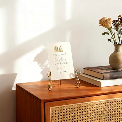 Gold Plate Stand, 6 Inch Decorative Holder for Displaying Platters, Heavy-Duty Metal Easel Stand for Picture, Photo Frame, Books and Round Objects