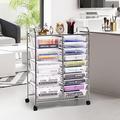 DREAMADE Rolling Cart with 15 Drawers, Clear Plastic Drawer Organizer w/Lockable Wheels, Removable & 2-Sized Storage Drawers, Art Cart for School Home Art Supplies Crafts File Scrapbook (Transparent) - color: Transparent, size: 25"L x 14.5"W x 34.5"H