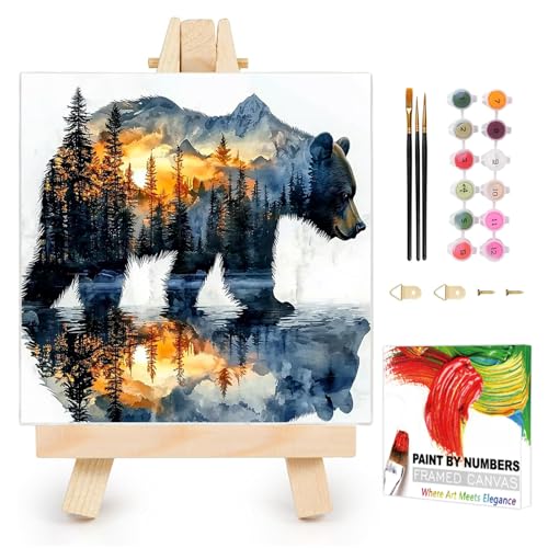 AUKELHJ Framed Paint by Numbers Kit for Adults, Bear, 10x10 inch - color: 01-Bear