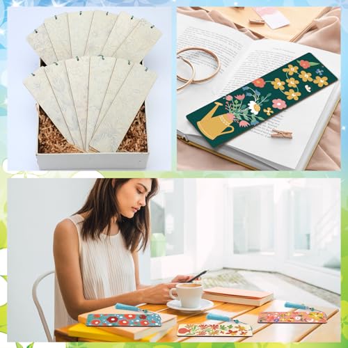 Kosiz 12 Pcs Butterfly Flowers Paint by Number Kit for Adult Wood Bookmark | Mini Paint by Numbers Kit, Painting Decor, Tassels Blank Bookmarks, for Small DIY Craft Book Lovers Gift 7x2 '' - style: Butterfly Flowers Theme