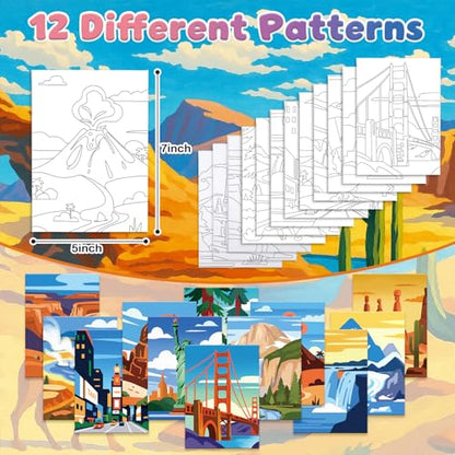 Anseal 12 Packs Landscape Pre Drawn Canvas to Paint, 5" X 7" Pre Printed Canvas for Kids, Pre Stretched Canvas Outline Painting Boards for Beginners, Students, Party Favor - color: Landscape