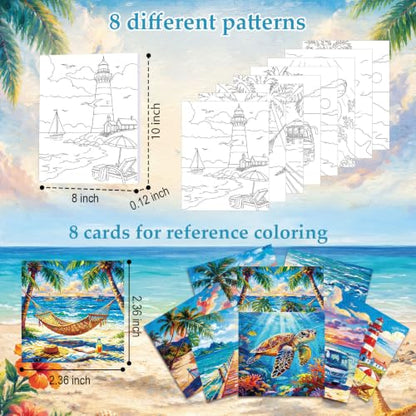 Cholemy 36 Pcs Paint and Sip Kit Gift for Adults 8''x10'',Seaside Scenery | Pre Drawn Canvas, Painting DIY Afro Acrylic Painting Kit, Wood Easel Brushes, Date Night Bulk, Summer Halloween Party - style: Seaside Scenery