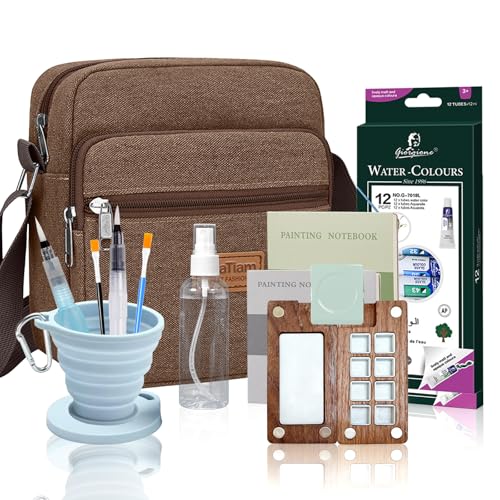 Mini Watercolor Paint Set Travel, All-in-One Portable Pocket Painting Kit with Wooden Palette,Colours,Sketchbook, Brush&Water Cup,Clip,Complete Artist Supplies for Beginners, Adults, Outdoor Painting