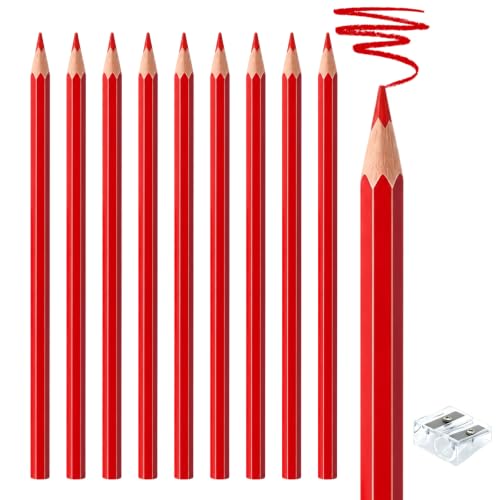 10 PCS Red Colored Pencils, Pre-sharpened Professional Wooden Art Pencils Set for Artists Painting | Premium Drawing Sketching Supplies - color: red