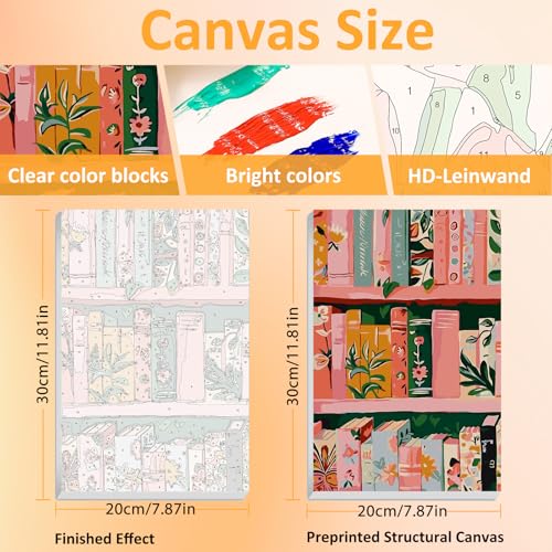 Mandun Book Shop Paint by Numbers Kit for Adults, 3 Pack, 7.8x11.8 inch | DIY Painting Kits Crafts for Adults, Relieve Stress, Frame Canvas, Wooden Easel, Gift Box, Home Wall Decor - color: 3 Pack Bookstore Books