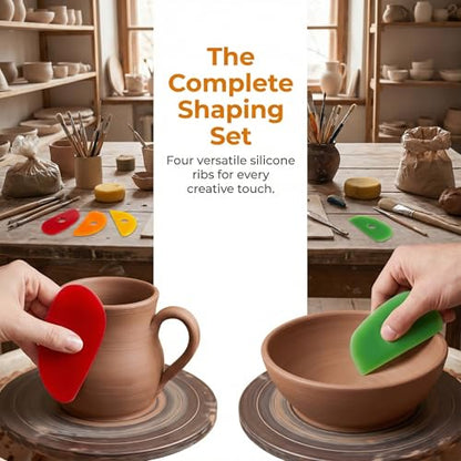 OKKRMGZ 4Pcs Pottery Ribs for Clay Sculpting Soft Rubber Rib Tools for Ceramics and Handbuilding Multi-Style Silicone Ceramic Ribs for Shaping Wheel Work Mudtools and DIY Pottery Supplies