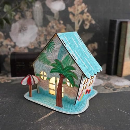 3D Diamond Painting Cabin Kit – DIY Full Drill Miniature House Craft with Rhinestones, Decorative Building Set for Adults & Teens (Beach House Cabin) - style: Beach House Cabin