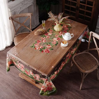 Clear Table Protector Cover Vinyl Rose PVC Tablecloth, 60"x120" | Dining Room, Kitchen Meals, Tabletop Protection, Easy Cleanup, Brunch, Parties, Holiday Gatherings, Everyday Use - color: Rose, size: 60" x 120" (Rectangular)