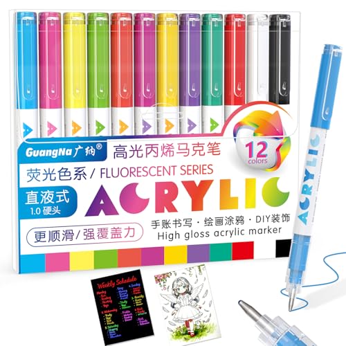 Redfun 12 Colors Acrylic Gel Pens for Coloring,Fluorescent - color: Fluorescent