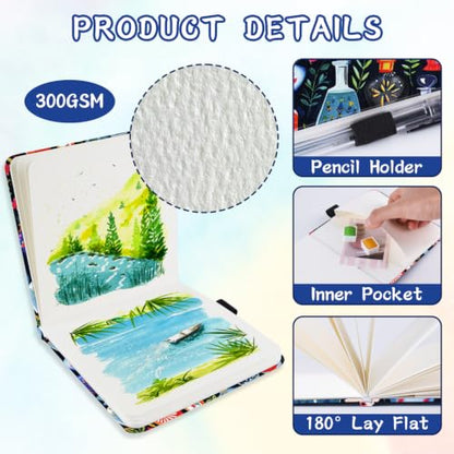 5x5 Watercolor Sketchbook,Mixed Media Pad,Travel Portable Drawing Journal | 140LB/300gsm 20Sheets/40Pages Watercolor Paper,Cold Press,Cloth Fabric Hardcover,Sewing Binding,Lay-Flat.Magic Bottle - color: 300gsm-Magic Bottle