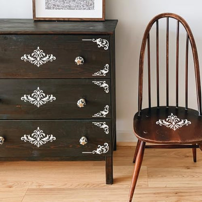 FINGERINSPIRE 9 Pcs Damask Painting Stencil with Brush 11.8x11.8inch Mandala Flower Drawing Template Flower Corner Border Pattern DIY Decoration Stencil for Painting on Wood Wall Fabric Furniture - style: Damask