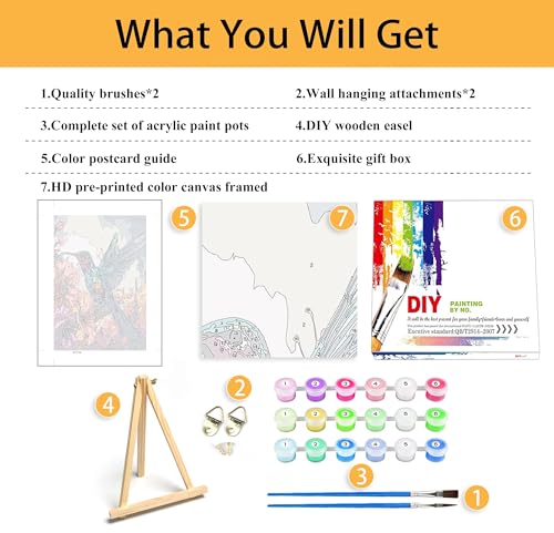 Mowana Paint by Numbers Kit for Adults Framed Canvas - with Wooden Easel, Adults' Paint-by-Number Kits Bird DIY Acrylic Oil Painting Kits Arts Crafts 7.8x11.8inch - color: Bird