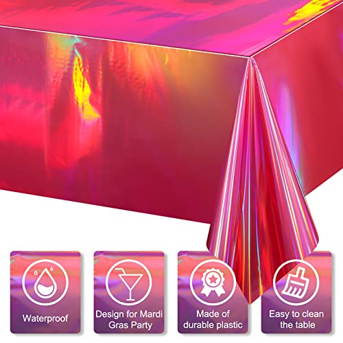 4 Pack Hot Pink Iridescent Plastic Tablecloths Shiny Disposable Laser Rectangle Table Covers Holographic Foil Tablecloth Iridescent Party Decorations Birthday Bridal Wedding Christmas, 54 x 108 Inch - color: Hot Pink