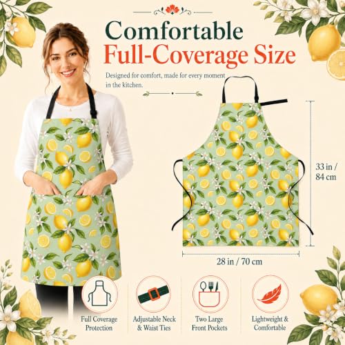 Lemon Apron with 2 Pockets Adjustable Stain Resistant Kitchen Cooking Apron for Baking BBQ Grilling Grilling Painting Gardening - color: Lemon