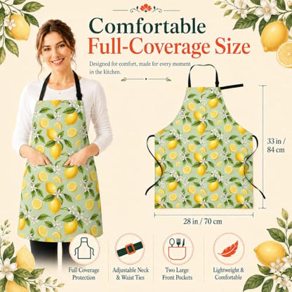 Lemon Apron with 2 Pockets Adjustable Stain Resistant Kitchen Cooking Apron for Baking BBQ Grilling Grilling Painting Gardening - color: Lemon