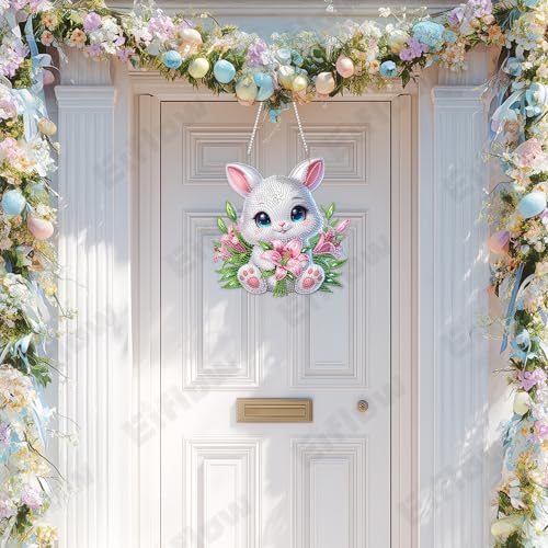 Eiflow Acrylic Diamond Art Hanging Kit for Adults, DIY Diamonds Painting Door Hanger Board Kit, Special Crystal Diamond Art Painting Pendant Ornament (Holding Tulips) - color: Holding Tulips