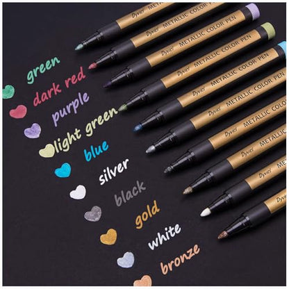 Dyvicl Metallic Marker Pens - Set of 10 Medium Point Metallic Markers for Rock Painting, Black Paper, Card Making, Scrapbooking Crafts, DIY Photo Album - style: 10 Bullet tip