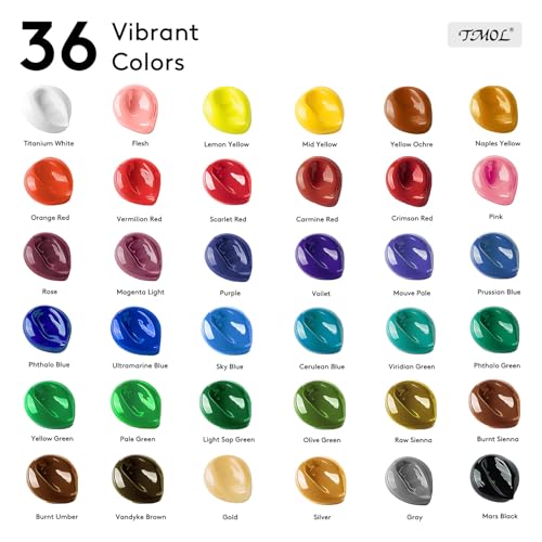 Acrylic Paint Set with 12 Art Brushes, 36 Colors (2 oz/Bottle) Acrylic Paint for Painting Canvas, Wood, Ceramic and Fabric, Paint Set for Beginners, Students and Professional Artist, Rich Pigments - style: 36 Colors Acrylic Paint 2 fl oz/60 ml-2