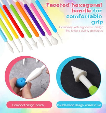9 Pcs Air Dry Clay Sculpting Tools, Plastic Clay Shaping Tools Double-Head Polymer Modeling Pottery Tool for Pottery Cake Decoration Modeling Shaping, Ideal for Air-Clay Craft, Plastic Tool Kit