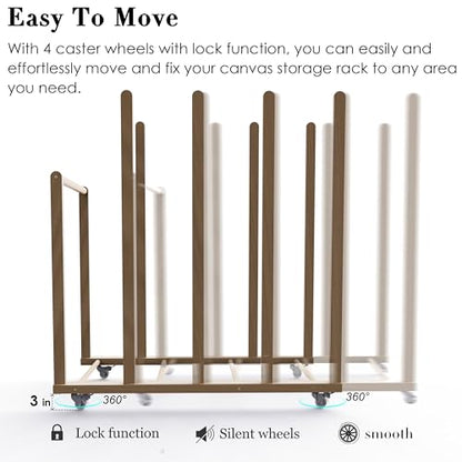 Art Storage Rack, Art Canvas Storage, Art Drying Rack, Canvas Boards Rack Art Storage with Handle & Caster Wheels for Drawing Board, Panel, Paper Pad for Art Studios, Artworks, Gallery - size: 21.5"D x 39.5"W x 42"H