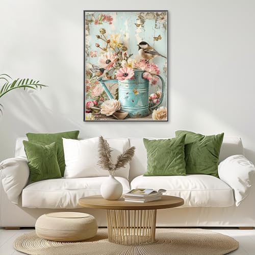 Retro Pastoral Diamond Art Kits for Adults,Bird&Flowers Diamond Painting | Diamond Art Kit for Beginners, 5D DIY Full Drill Diamond Painting Gem Art, Home Wall Art Gifts(12x16 inch) - color: DP03657