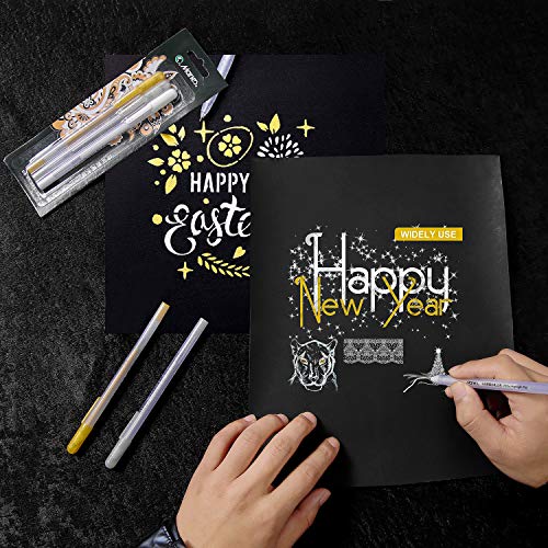RVOGJP 3 Colors Gel Pen Set - White, Gold and Silver Gel Ink Pens for Black Paper Drawing, Sketching, Illustration, Card Making, Bullet Journaling, Pack of 3 - color: Multicolor