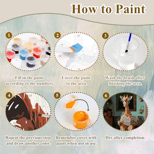 Funny Paint by Numbers Kit for Adults, Paint by Number for Adults 16x20 in - color: Giraffe (16x20inch)