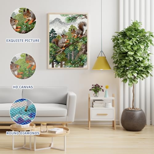 Auremi Squirrels Diamond Art Painting, 5D Animals Diamond Painting Kits, Full Drill Diamond Dots Paintings for Beginners, Crystal Art Painting Kits for Home 30x40 cm - color: Diamond Painting 008