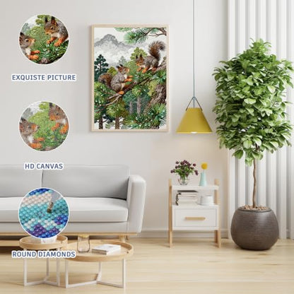 Auremi Squirrels Diamond Art Painting, 5D Animals Diamond Painting Kits, Full Drill Diamond Dots Paintings for Beginners, Crystal Art Painting Kits for Home 30x40 cm - color: Diamond Painting 008