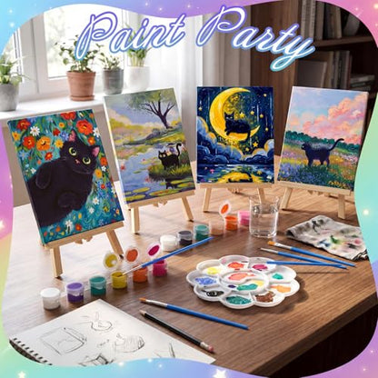 Motipuns 12 Set Black Cat Flower Pre Drawn Canvas for Paint for Adults | 8 x 10 Inch, Sip and Paint Party Kit, Pre Printed Framed Canvas with Easels Paints Brushes Aprons, Party Adult Art Supplies - style: Flower Cat