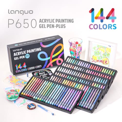 languo Acrylic Gel Pens for Coloring, 144 Colors, 1.0mm Bullet Tip | High Opacity Acrylic Paint Pens, Smooth Ink Flow, Great for Black Paper, Coloring, Drawing, Journaling and DIY Crafts - color: 144 Colors