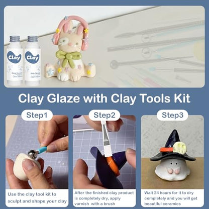 1DFAUL 29Pcs Sculpting Tools Kit with Air Dry Clay Glaze & Varnish (Gloss) | High Luster, Scratch Resistant, Waterproof, Pottery Tool kit for Sculpting, Modeling, Shaping