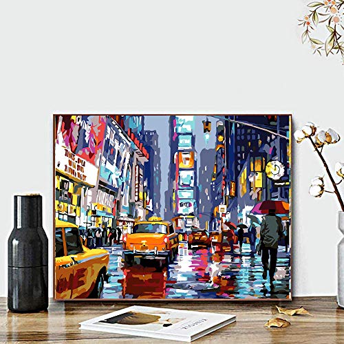 QUITEDEW Paint by Numbers Kit for Adults,Times Square Adult Paint by Number Kits,Street Scenery,Manhattan Square Painting by Number Adult City Night View 16 x 20 Inch - color: A1-a city