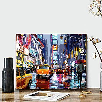 QUITEDEW Paint by Numbers Kit for Adults,Times Square Adult Paint by Number Kits,Street Scenery,Manhattan Square Painting by Number Adult City Night View 16 x 20 Inch - color: A1-a city