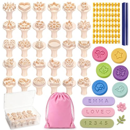 Pottery Stamps for Clay, 30 Pcs Polymer Clay Molds Set with 72 Character Letter Stamps, Floral Leaf Animal Stamp for Pottery, Ceramic, Cookie & Jewelry Making, Storage Box & Drawstring Bag - style: Classic