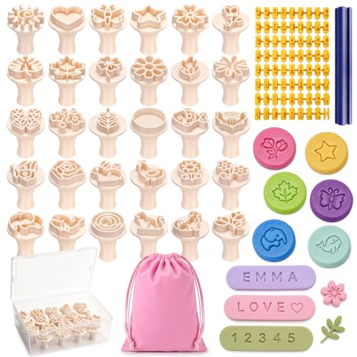Pottery Stamps for Clay, 30 Pcs Polymer Clay Molds Set with 72 Character Letter Stamps, Floral Leaf Animal Stamp for Pottery, Ceramic, Cookie & Jewelry Making, Storage Box & Drawstring Bag - style: Classic