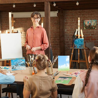 Qilery 24 Set 6 x 8 Inch Mini Canvas Boards and Easel for Painting, Acrylic Paint Strips, Palettes, Brushes, Canvases Painting Kits for Kids Adults Artists Beginners Oil Acrylic Painting Party Favors - size: 6" X 8"