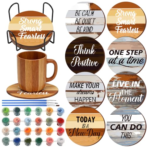 Reallnaive 8 Pcs Inspirational Paint by Number Kit for Adult Wooden Coaster - style: Farmhouse