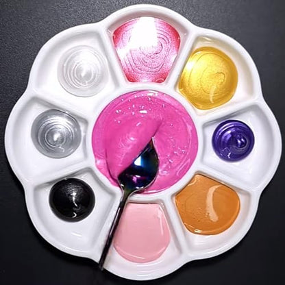 9 Well Porcelain Ceramic Watercolor Paint Palette, 5.3 Inch Flower Design Mixing Tray for Arts Crafts, Gouache, Acrylic Paints, Jewelry Organizer