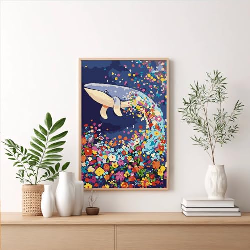 Framed Paint by Numbers Kit for Adults Beginner & Kids Ages 8-12, Dolphin Easy Paint by Numbers with frame, without Easel, DIY Acrylic number painting Kits on Canvas for Gift Home Decor 8 x 12 Inch - color: XM-OP-F-Dolphin-2030