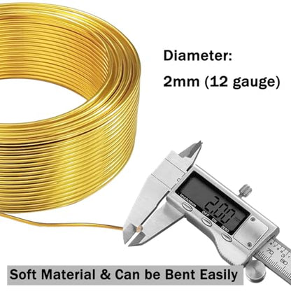12 Gauge Aluminum Wire, 105 Feet 2mm Bendable Metal Craft Wire for Sculpting, Armature, Jewelry Making, Floral Making, Doll Making, Modelling, Crafting, Bonsai Training (Gold) - color: Gold