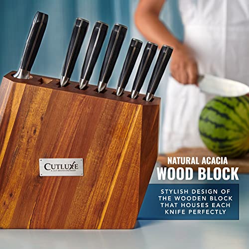 Cutluxe Kitchen Knife Set, 8-Piece Chef Knives with Acacia Wood Block | Razor Sharp Full Tang Blades, High Carbon German Steel – Artisan Series, Professional - size: 8 Pcs Knife Set with Block