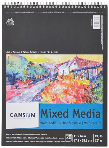 Canson Artist Series Mixed Media Paper, 11" x 14", Wirebound Pad, 20 Sheets | Artist Paper for Adults and Students - Watercolor, Gouache, Graphite, Ink, Pencil, Marker