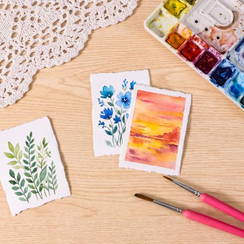 50 Pcs Watercolor Paper 2.5 x 3.5in, 300 GSM Handmade Deckled Edge Paper - size: 2.5×3.5 inch